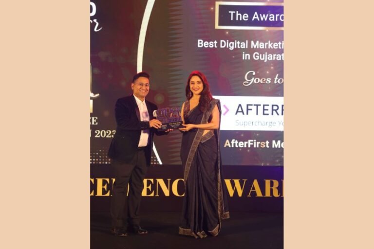 AfterFirst Media Wins Best Digital Marketing Agency in Gujarat Title at the Global Excellence Awards, presented by Bollywood Star Madhuri Dixit